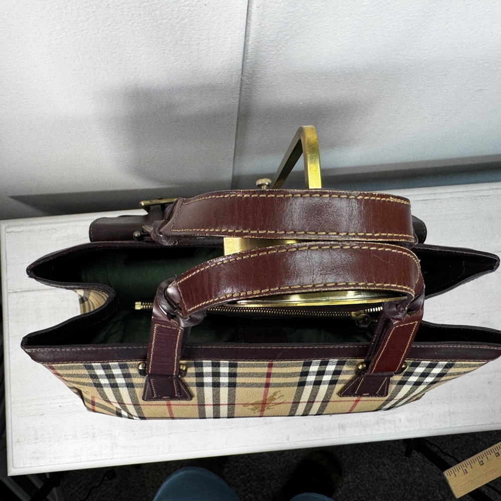 Burberry Nova Check Tote Bag Vintage House Check Canvas Leather Shoulder Bag - Picture 5 of 15